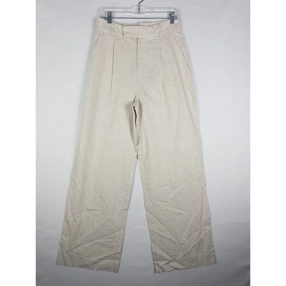 NWT Banana Republic Wide Leg Linen Pants Womens 6 Oatmeal Pleated Coastal Quiet